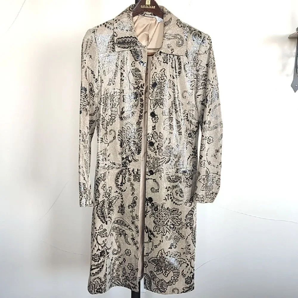 Vintage Leather Tapestry Trench Coat Size Small